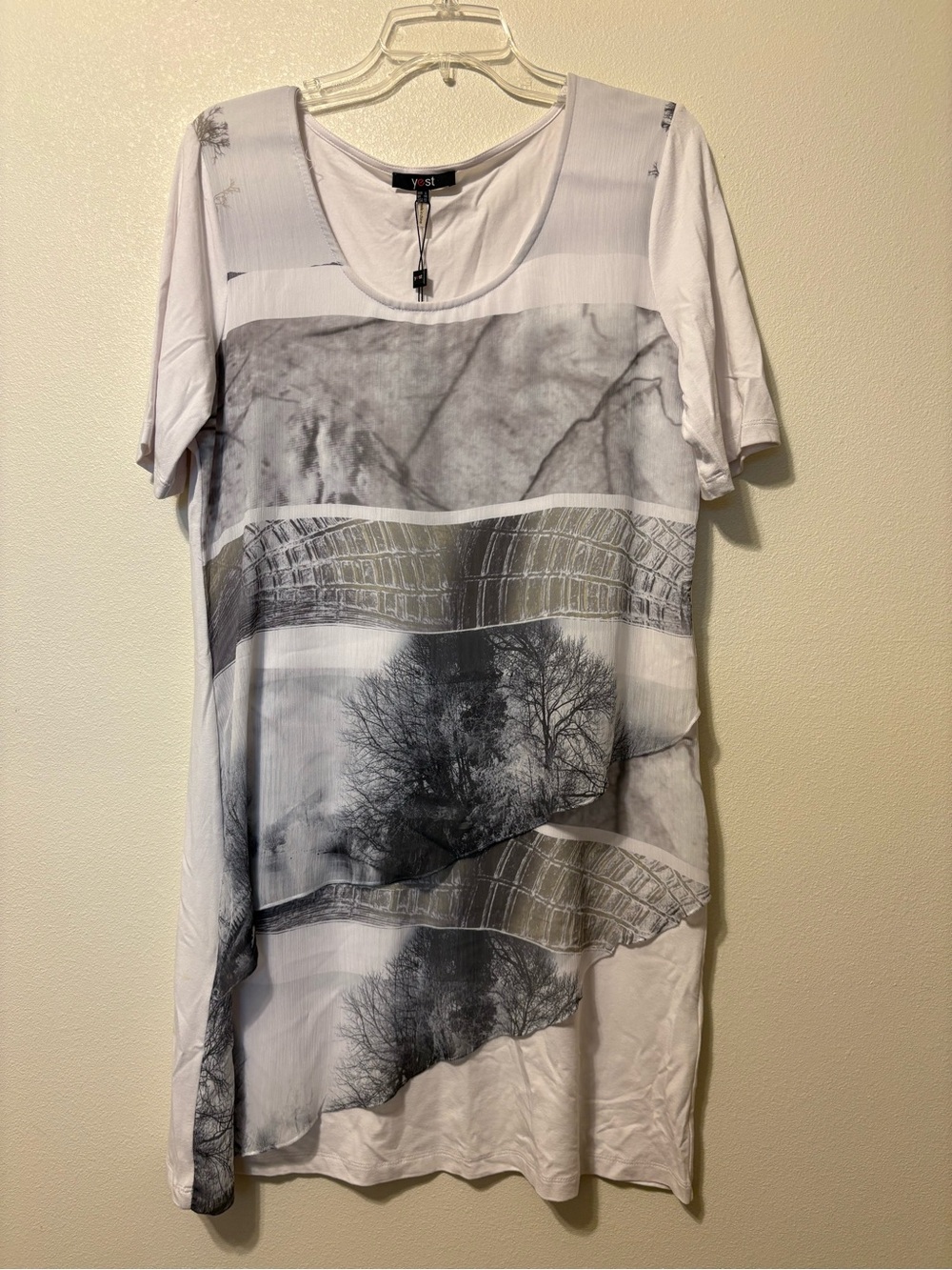 Yest White & Gray Printed Short Sleeve Tunic